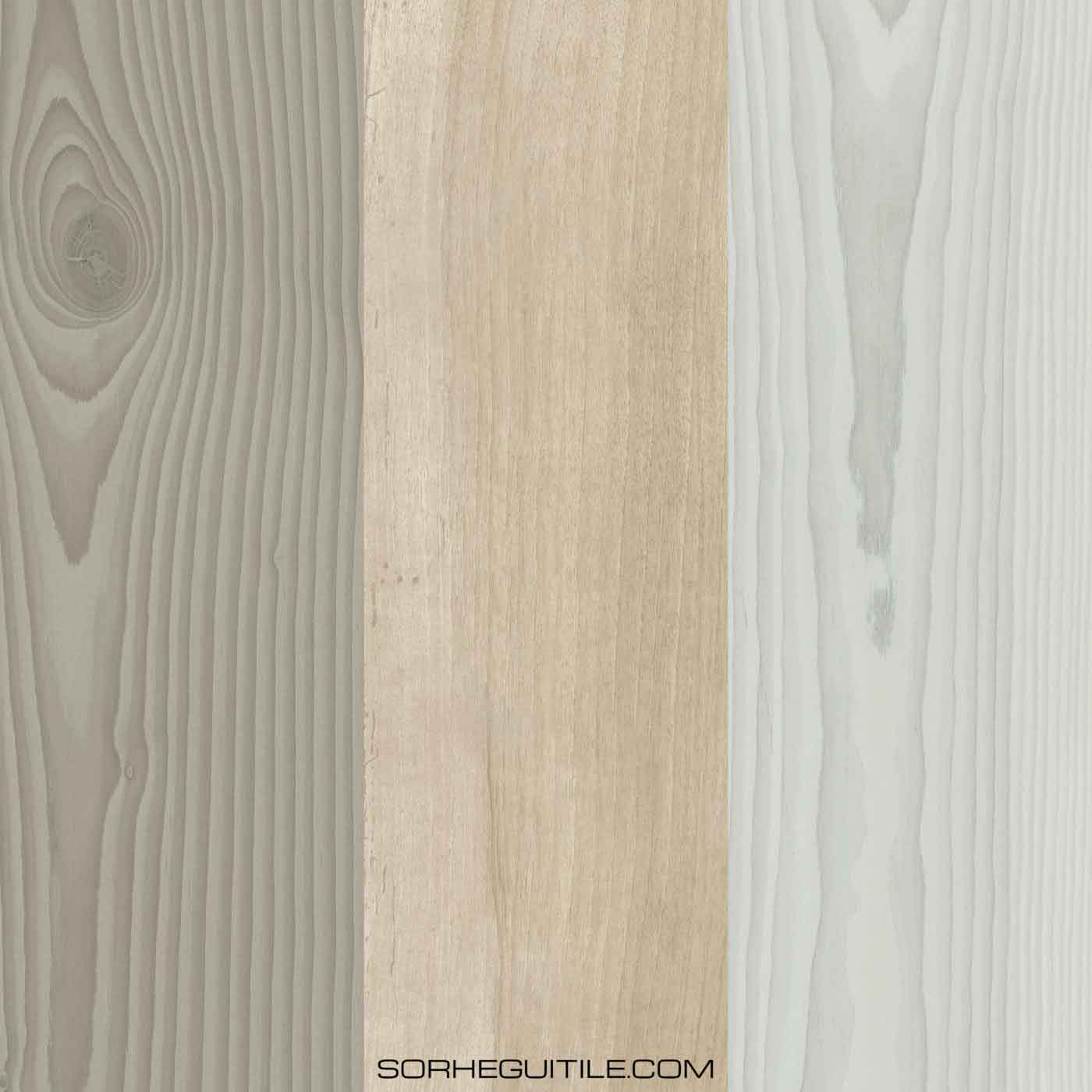 Example swatches of wood porcelain tile available at Ruben Sorhegui Tile Distributors