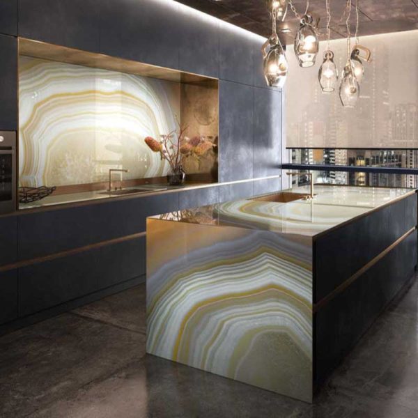 Interior Home with Glass Slabs from Ruben Sorhegui Tile Distributors | Southwest Florida's Largest Tile, Stone and Mosaics Distributor