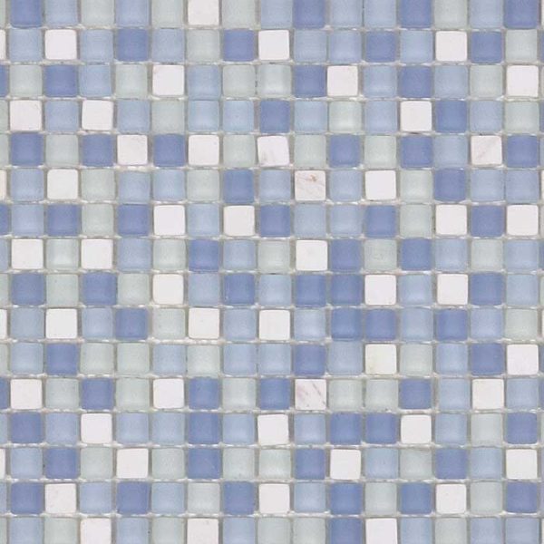 VEMI89 White Marble Grey and Light Blue Glass Mixed Mosaics | Mosaics Products from Ruben Sorhegui Tile Distributors Southwest Florida's largest tile, stone and mosaics distributor